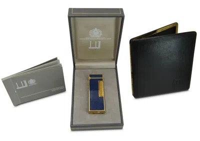 Pre-owned Alfred Dunhill Dunhill 18ct Gold Plated Blue Marble Lacquered Rollagas Lighter Boxed, Serviced