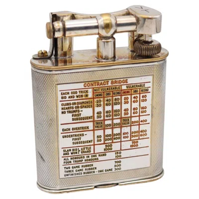 Pre-owned Alfred Dunhill Dunhill London 1936 Deco Bridge Rules Giant Petrol Desk Lighter Silver & Enamel In Beige