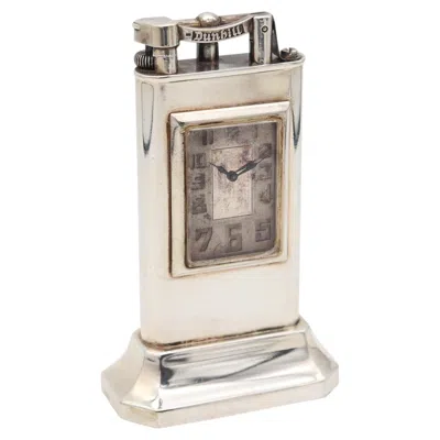 Pre-owned Alfred Dunhill Dunhill Paris 1930 Art Deco Petrol Desk Club Clock Lighter Solid .925 Sterling In Silver