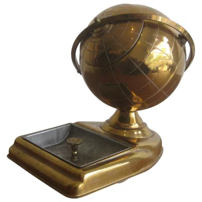 Pre-owned Alfred Dunhill Mid Century Brass Globe Cigarette Holder & Ashtray Office Desk Accessory Caddy In Brown