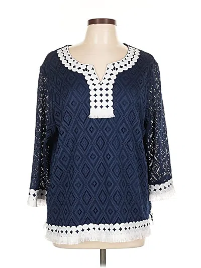 Pre-owned Alfred Dunner 3/4 Sleeve Blouse In Blue