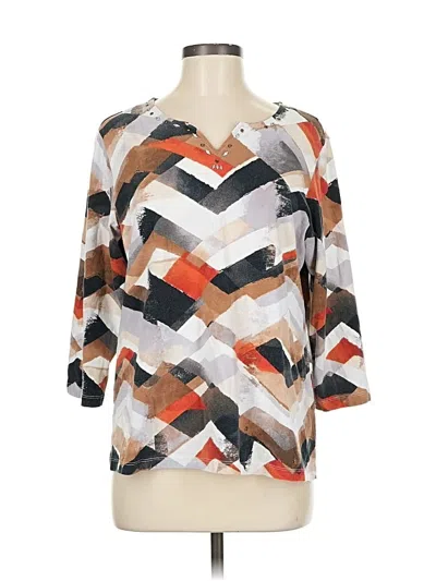 Pre-owned Alfred Dunner 3/4 Sleeve Blouse In Brown