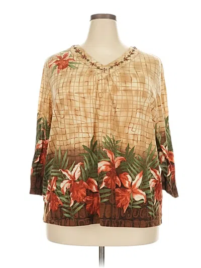 Pre-owned Alfred Dunner 3/4 Sleeve Blouse In Brown