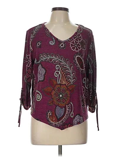 Pre-owned Alfred Dunner 3/4 Sleeve Blouse In Burgundy