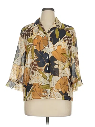 Pre-owned Alfred Dunner 3/4 Sleeve Blouse In Gold