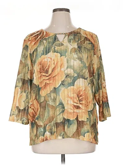 Pre-owned Alfred Dunner 3/4 Sleeve Blouse In Gold