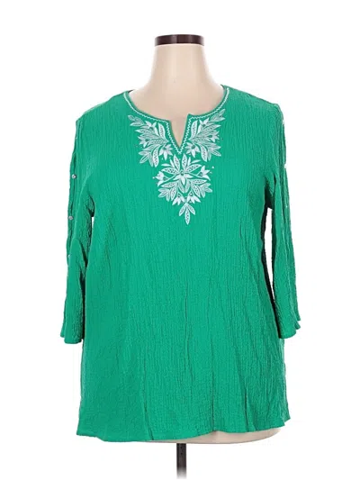 Pre-owned Alfred Dunner 3/4 Sleeve Blouse In Green