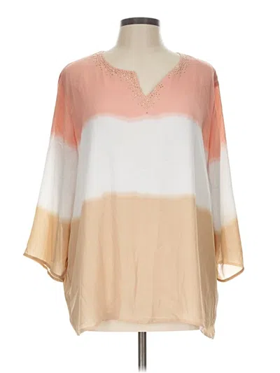 Pre-owned Alfred Dunner 3/4 Sleeve Blouse In Tan
