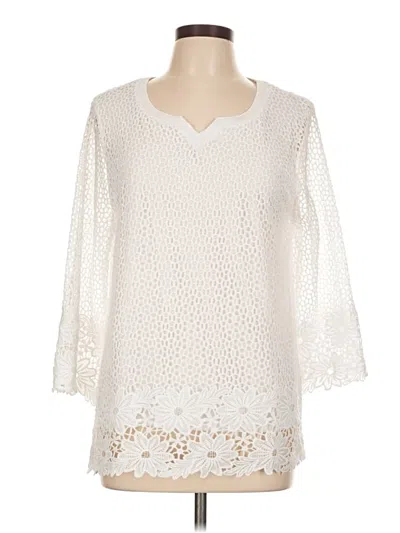 Pre-owned Alfred Dunner 3/4 Sleeve Blouse In White