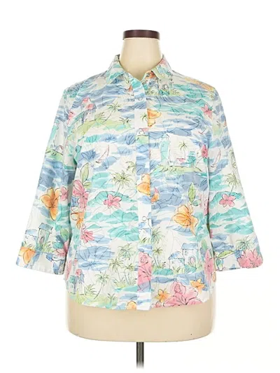 Pre-owned Alfred Dunner 3/4 Sleeve Button Down Shirt In Blue