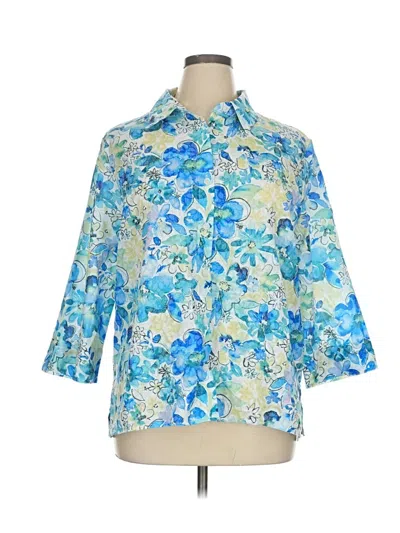 Pre-owned Alfred Dunner 3/4 Sleeve Button Down Shirt In Blue