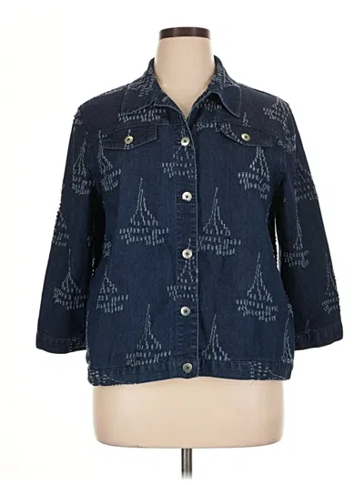 Pre-owned Alfred Dunner 3/4 Sleeve Button Down Shirt In Blue