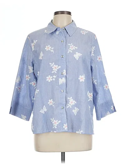 Pre-owned Alfred Dunner 3/4 Sleeve Button Down Shirt In Blue