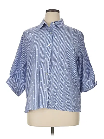 Pre-owned Alfred Dunner 3/4 Sleeve Button Down Shirt In Blue