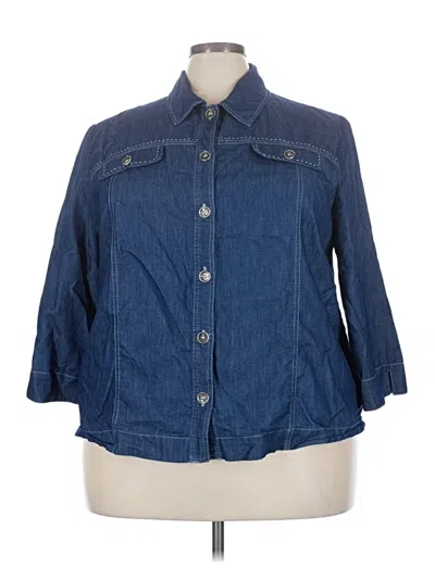 Pre-owned Alfred Dunner 3/4 Sleeve Button Down Shirt In Blue