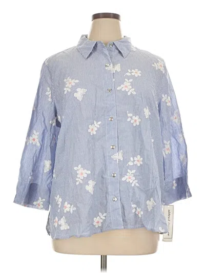 Alfred Dunner 3/4 Sleeve Button Down Shirt In Blue