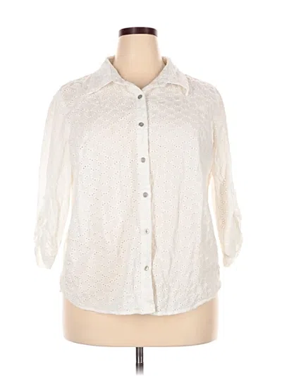 Pre-owned Alfred Dunner 3/4 Sleeve Button Down Shirt In Ivory