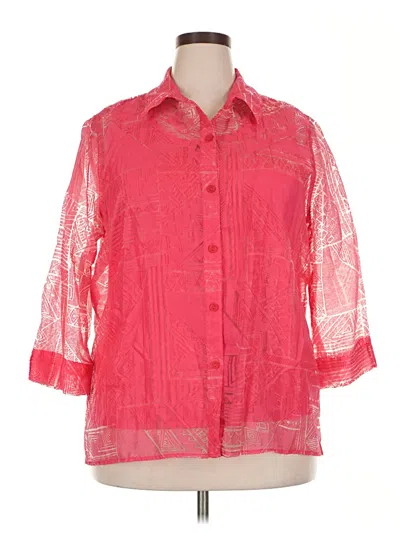 Pre-owned Alfred Dunner 3/4 Sleeve Button Down Shirt In Pink