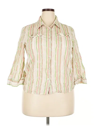 Pre-owned Alfred Dunner 3/4 Sleeve Button Down Shirt In White