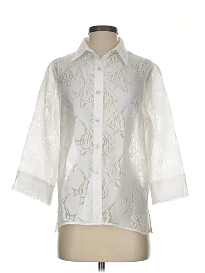 Pre-owned Alfred Dunner 3/4 Sleeve Button Down Shirt In White