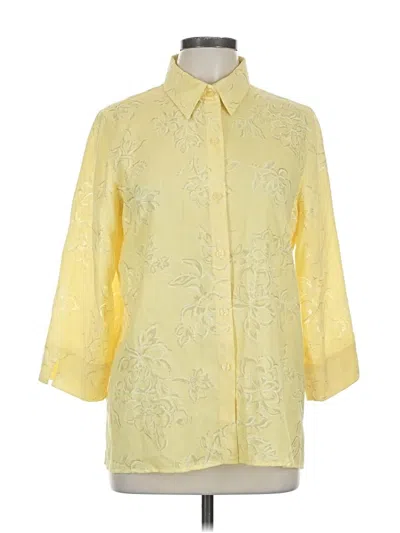 Pre-owned Alfred Dunner 3/4 Sleeve Button Down Shirt In Yellow