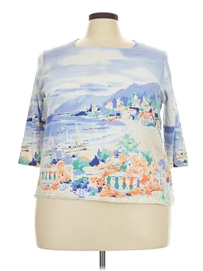 Pre-owned Alfred Dunner 3/4 Sleeve Top Blue Graphic Pattern Boatneck Tops