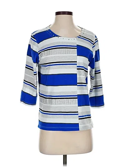 Pre-owned Alfred Dunner 3/4 Sleeve Top Blue Square Neckline Tops
