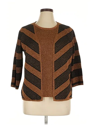 Pre-owned Alfred Dunner 3/4 Sleeve Top Brown Square Neckline Tops