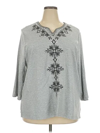 Pre-owned Alfred Dunner 3/4 Sleeve Top Gray V-neck Tops