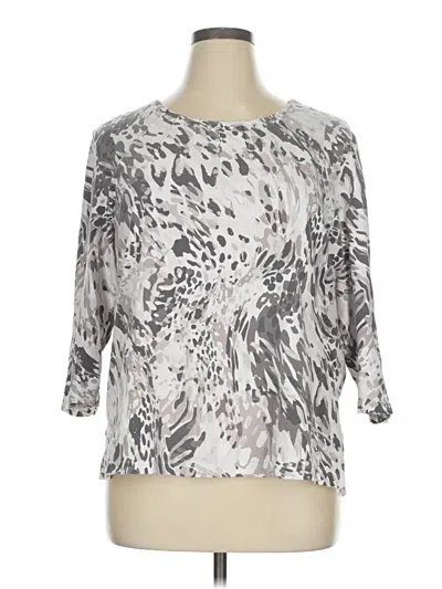Pre-owned Alfred Dunner 3/4 Sleeve Top Silver Animal Print Pattern Boatneck Tops