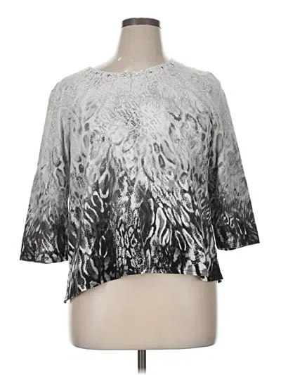Pre-owned Alfred Dunner 3/4 Sleeve Top Silver Boatneck Tops