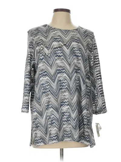 Pre-owned Alfred Dunner 3/4 Sleeve Top Silver Chevron/herringbone Pattern Boatneck Tops