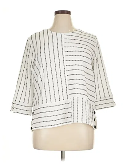 Pre-owned Alfred Dunner 3/4 Sleeve Top Silver Square Neckline Tops