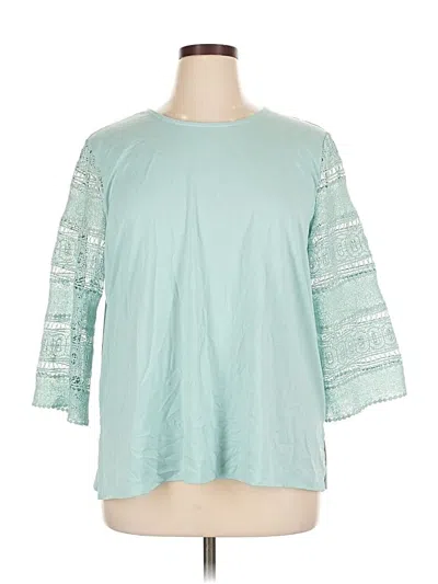 Pre-owned Alfred Dunner 3/4 Sleeve Top Teal Crew Neck Tops In Blue