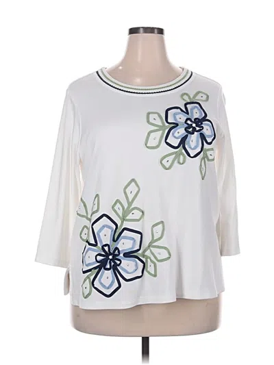 Pre-owned Alfred Dunner 3/4 Sleeve Top White Boatneck Tops