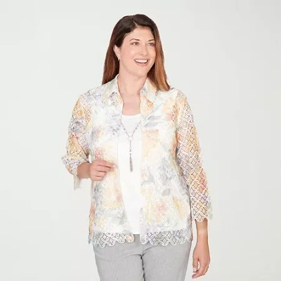 Alfred Dunner Al Fresco Womens 3/4 Sleeve Layered Top In White