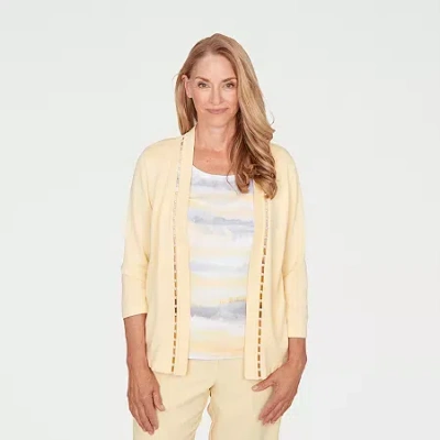 Alfred Dunner Al Fresco Womens Crew Neck 3/4 Sleeve Layered Sweater In Yellow