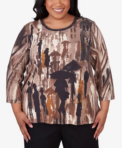 Alfred Dunner Alf Dunner Plus Size Classic Conversational Crew Neck Top In Neutral