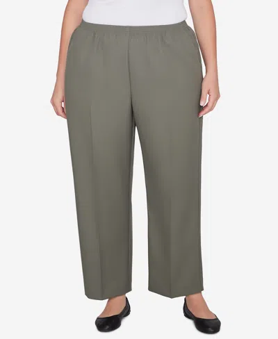 Alfred Dunner Alf Dunner Plus Size Classic Full Elastic Mid Rise Short Length Pant In Olive