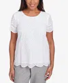 Alfred Dunner Petite Cotton Eyelet Scalloped Short-sleeve Top In White