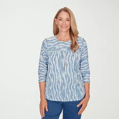 Alfred Dunner Austin Womens Crew Neck 3/4 Sleeve T-shirt In Blue