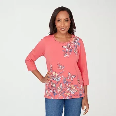 Alfred Dunner Austin Womens Round Neck 3/4 Sleeve T-shirt In Pink