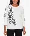 Alfred Dunner Plus Size Barcelona Floral Soutache Lightweight Sweater In White