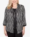 Alfred Dunner Plus Size Barcelona Metallic Chevron Two In One Top With Necklace In Multi