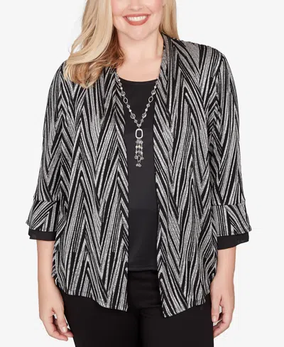 Alfred Dunner Plus Size Barcelona Metallic Chevron Two In One Top With Necklace In Multi