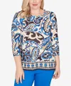 Alfred Dunner Barcelona Paisley Knit Top With Necklace In Multi