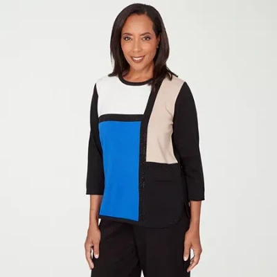 Alfred Dunner Barcelona Womens Crew Neck 3/4 Sleeve Pullover Sweater In Black