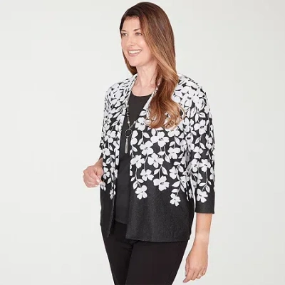 Alfred Dunner Barcelona Womens Plus 3/4 Sleeve Layered Top In Black