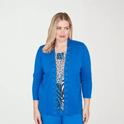 Alfred Dunner Barcelona Womens Round Neck 3/4 Sleeve Layered Sweater In Blue