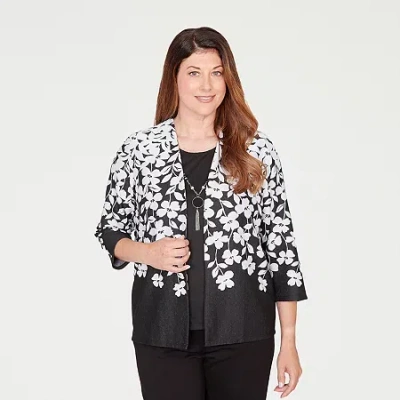 Alfred Dunner Barcelona Womens Round Neck 3/4 Sleeve Layered Top In Black